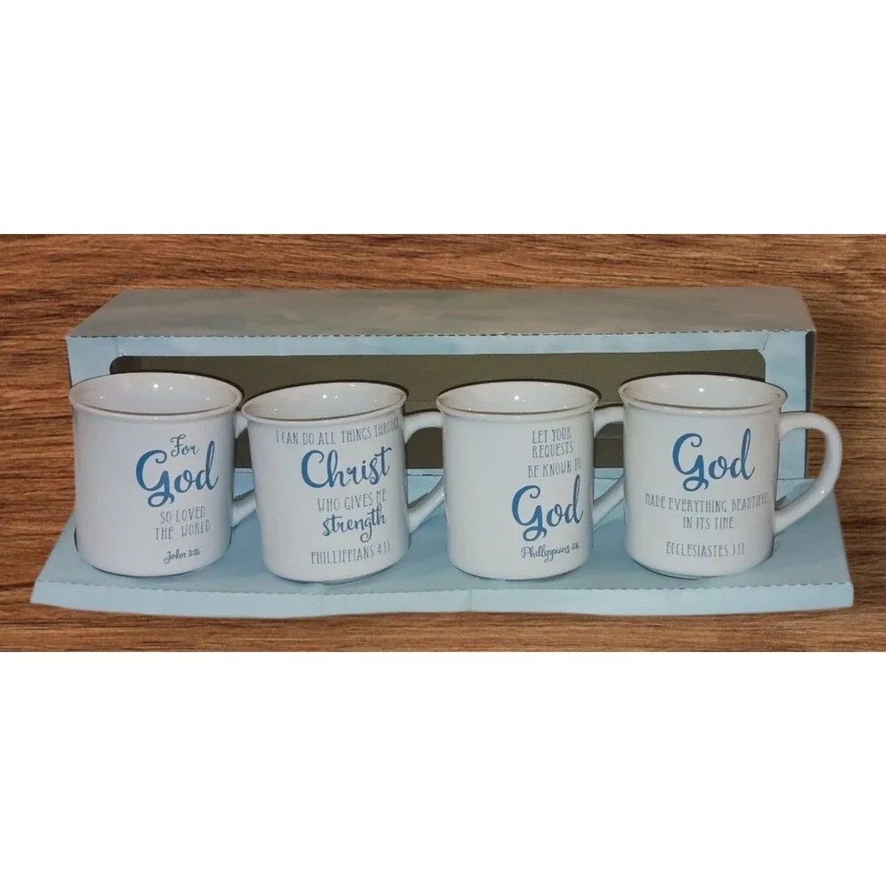 Ceramic Coffee and Tea Mug Set 12 Oz Inspirational Bible Verse Mugs Psalm 23:5